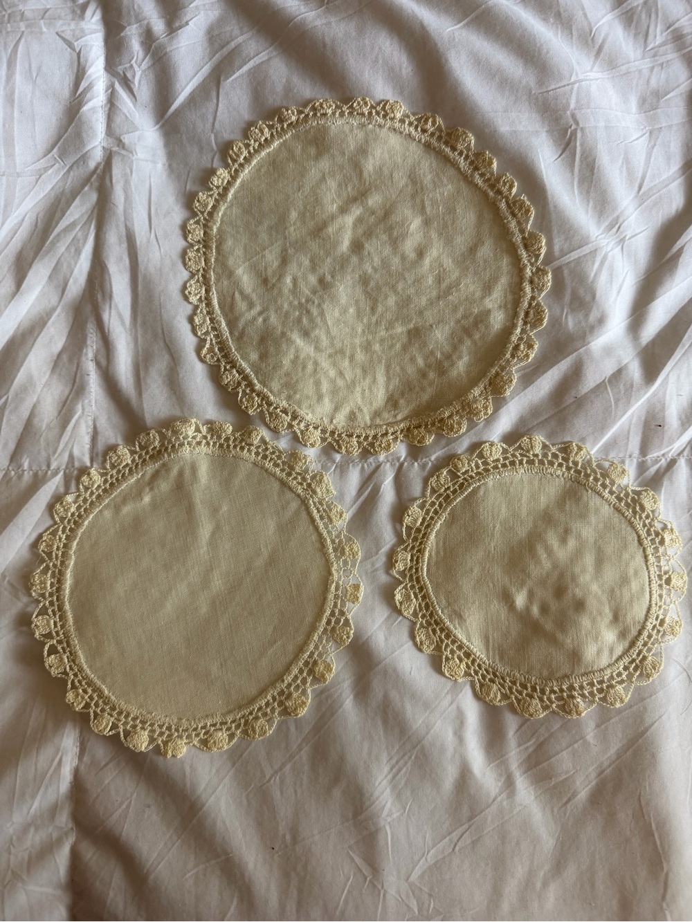 Set of 3 Nesting Antique Handmade Pure Cotton Crochet Lace Doily